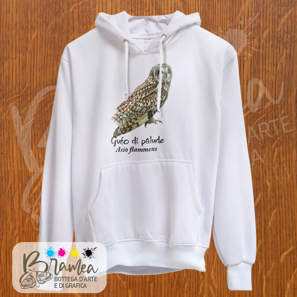Felpa_Gufo_palude Felpa unisex Gufo di palude con cappuccio e tascone - immagine 1