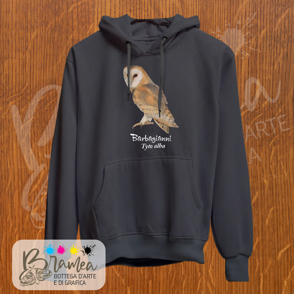 Felpa_barbagianni2 Felpa unisex Barbagianni con cappuccio e tascone - Taglia XXL Grigia - immagine 1