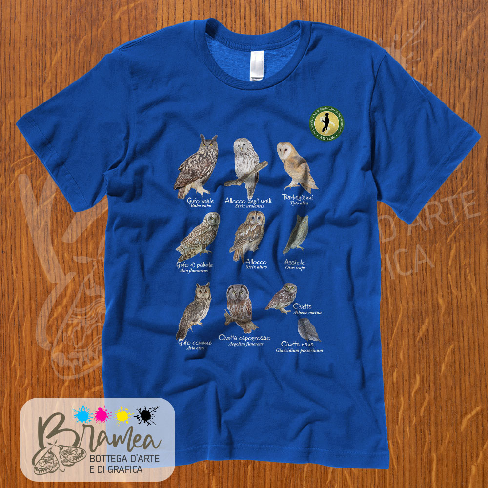 Maglietta_ASOIM_Serie_completa T-Shirt ASOIM "Serie completa rapaci notturni" Taglia XL/blu royal - immagine 1